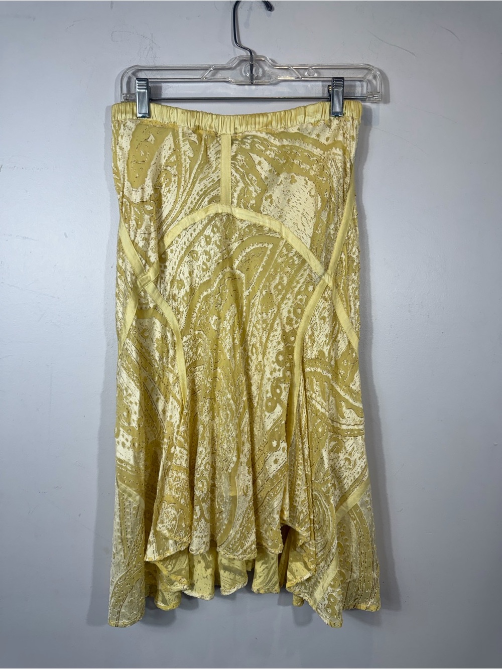 Vintage Roberto Cavalli Yellow Burnout Velvet Paisley Midi Skirt Size S - Picture 6 of 9